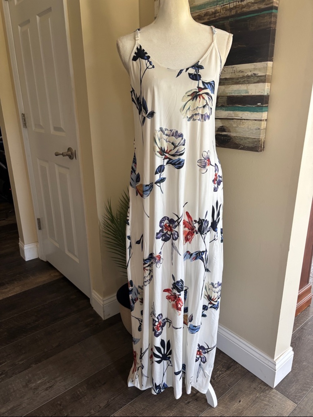 Women’s Cream Floral Maxi Dress - Lightweight Summer Slip Dress - Picture 2 of 10